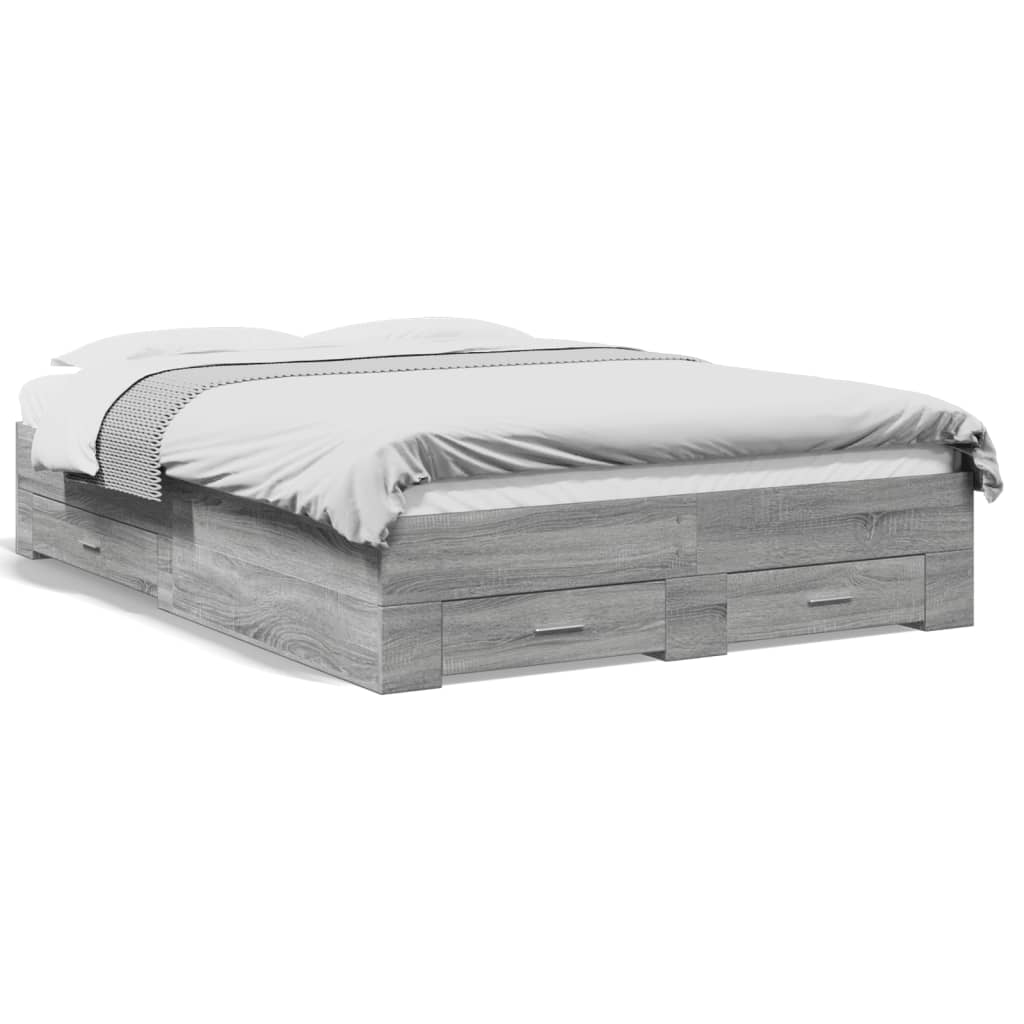 Cadre de lit avec tiroirs sans matelas sonoma gris 120x190 cm