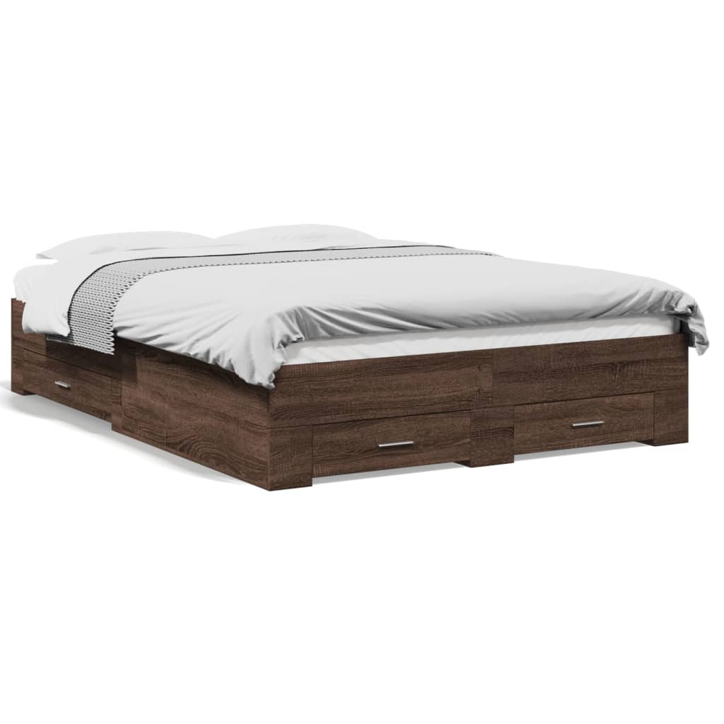 Cadre de lit avec tiroirs sans matelas chêne marron 120x190 cm