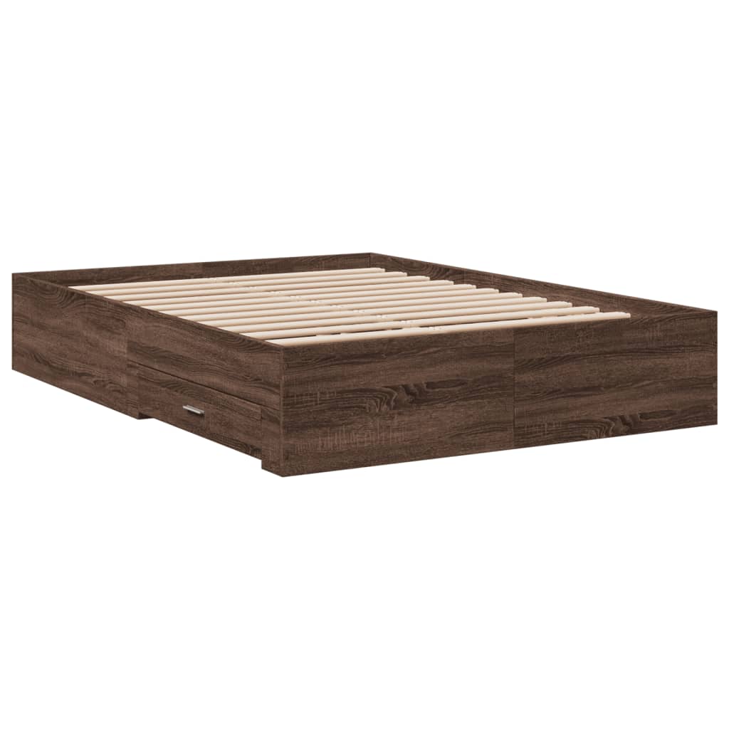 Cadre de lit avec tiroirs sans matelas chêne marron 120x190 cm