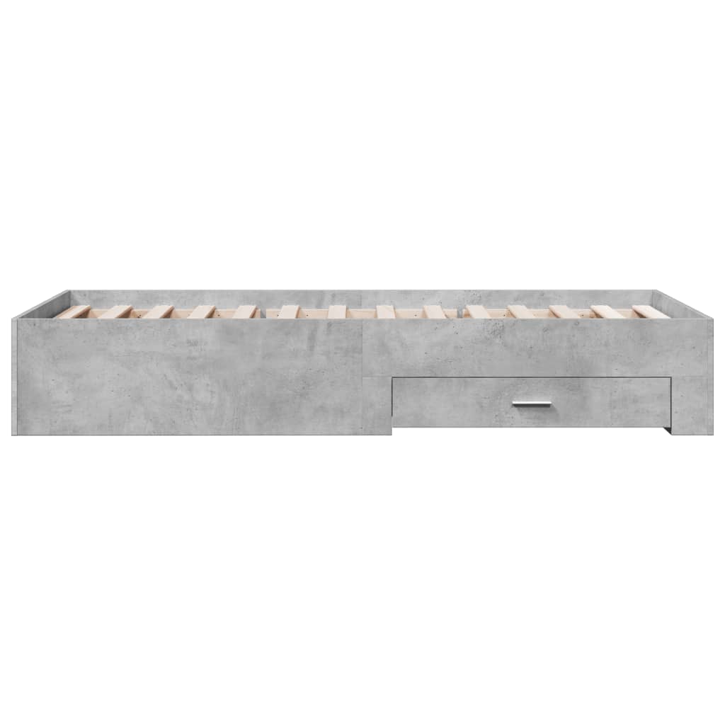 Cadre de lit avec tiroirs sans matelas gris béton 90x200 cm