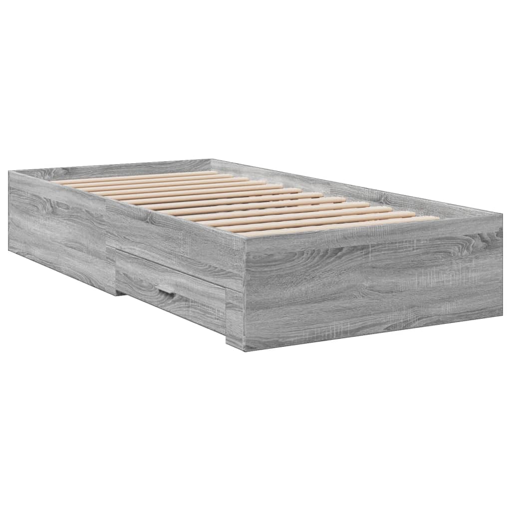 Cadre de lit avec tiroirs sans matelas sonoma gris 90x200 cm