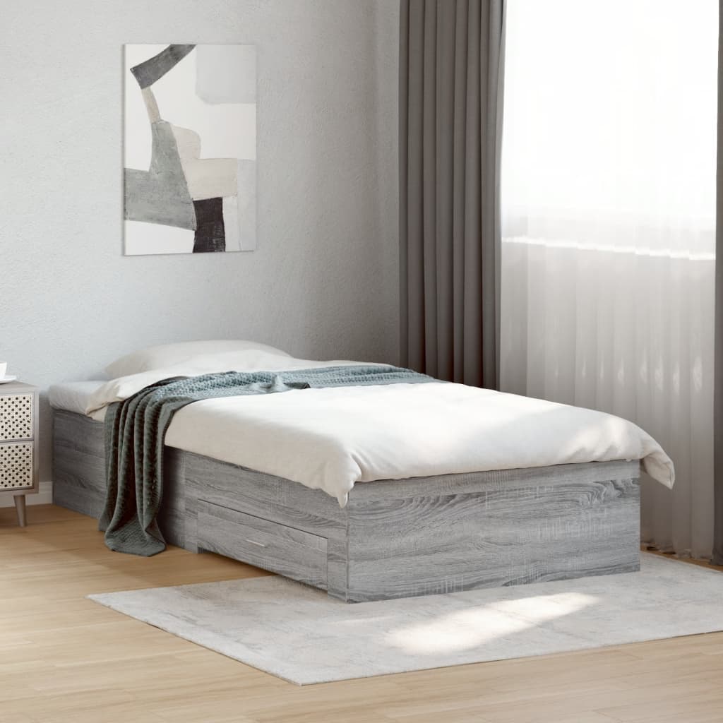 Cadre de lit avec tiroirs sans matelas sonoma gris 90x200 cm