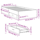 Cadre de lit avec tiroirs sans matelas gris béton 90x190 cm