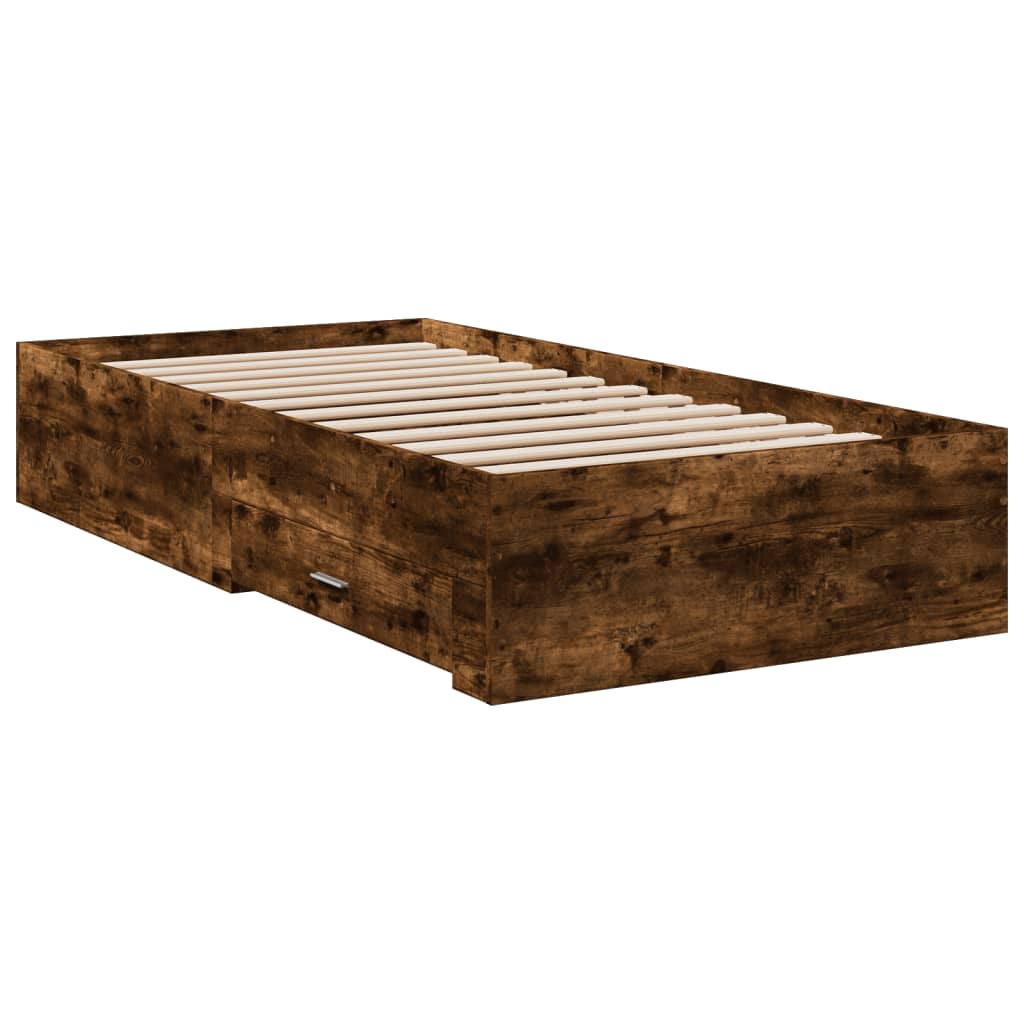 Bed frame with drawers without mattress smoked oak 90x190 cm