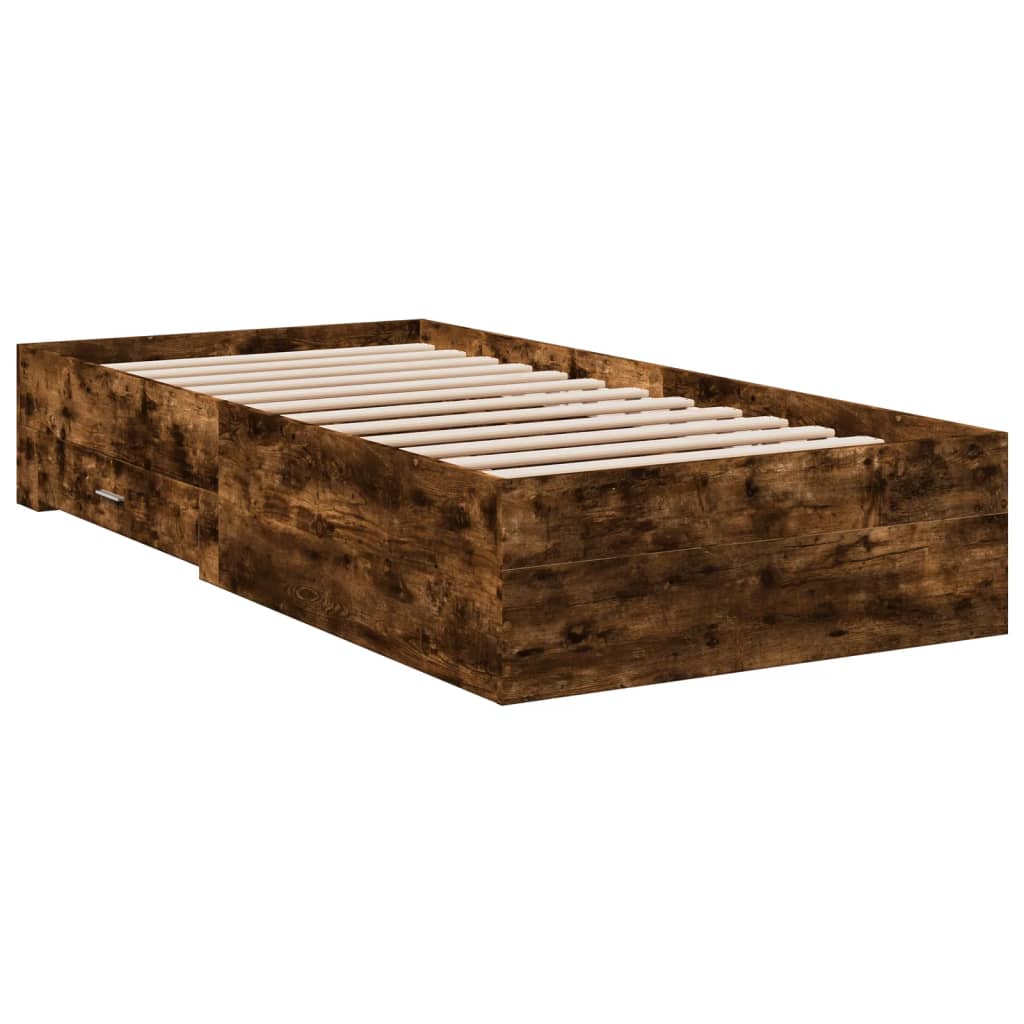 Bed frame with drawers without mattress smoked oak 90x190 cm