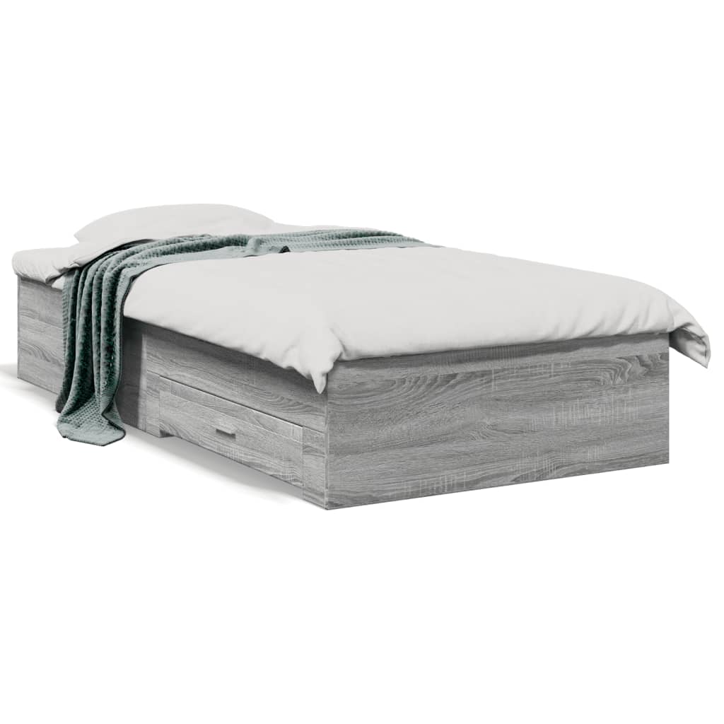 Cadre de lit avec tiroirs sans matelas sonoma gris 90x190 cm