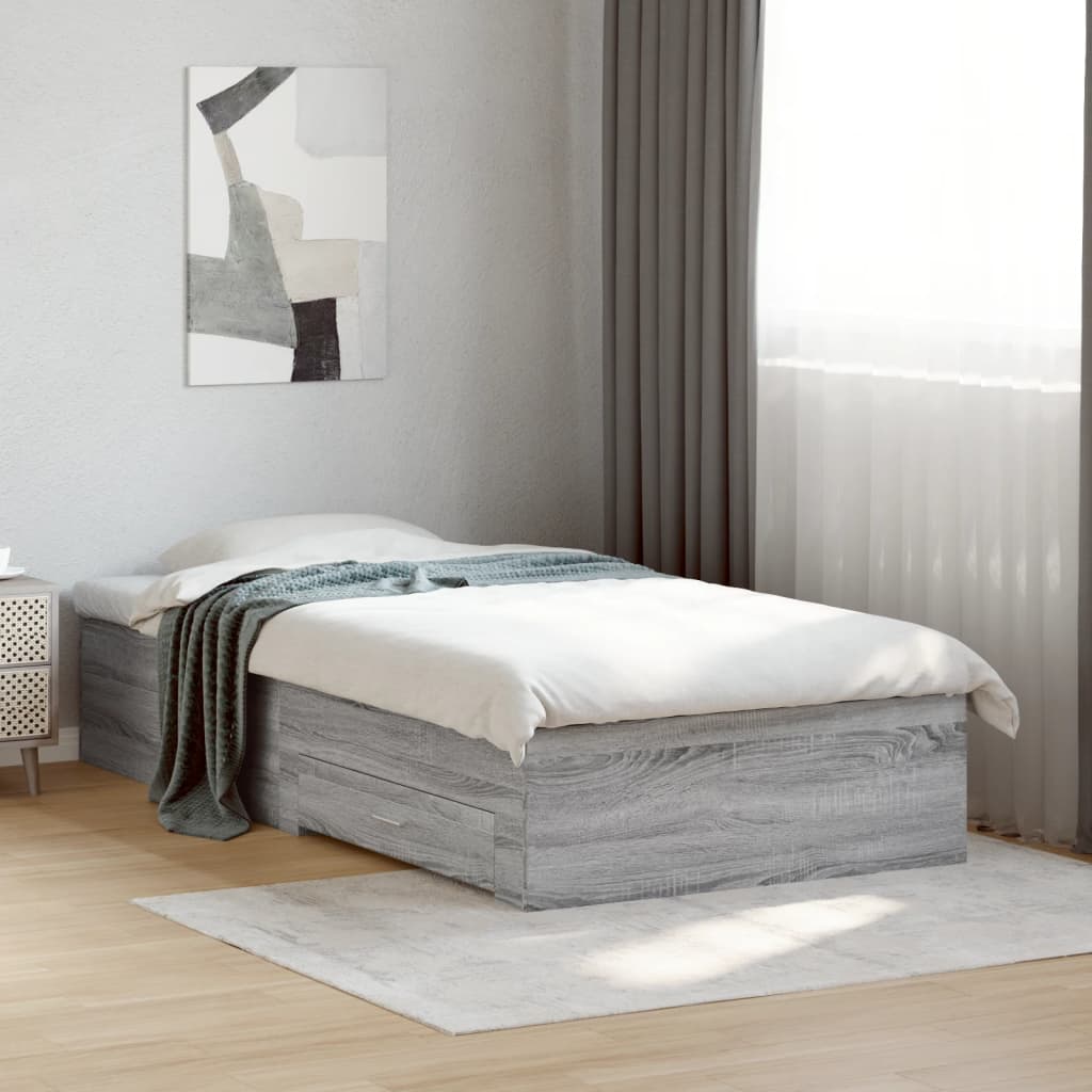 Cadre de lit avec tiroirs sans matelas sonoma gris 90x190 cm