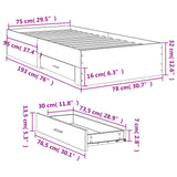 Cadre de lit avec tiroirs sans matelas blanc 75x190 cm