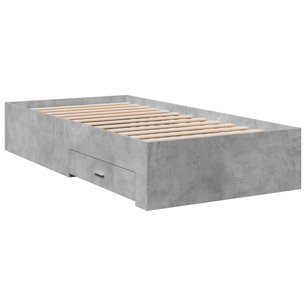 Cadre de lit avec tiroirs sans matelas gris béton 75x190 cm