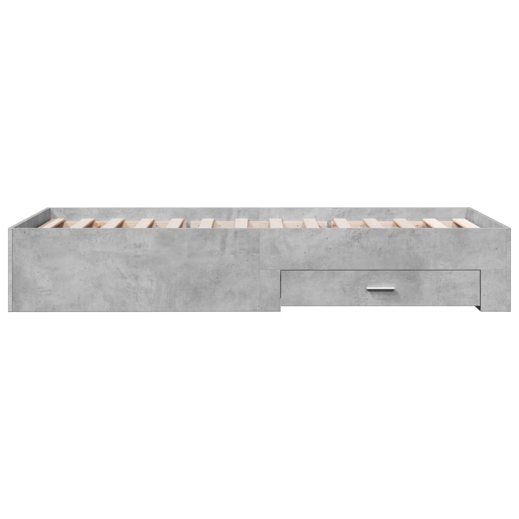 Cadre de lit avec tiroirs sans matelas gris béton 75x190 cm