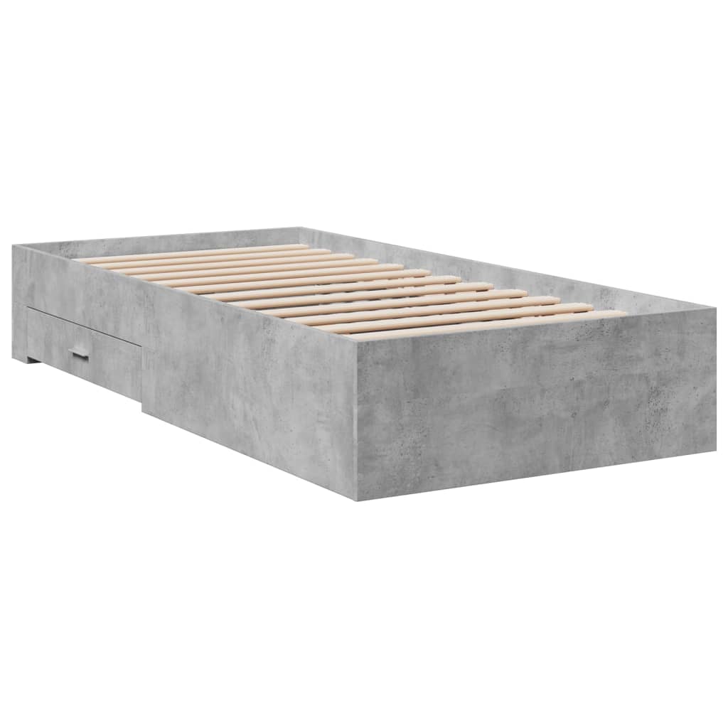 Cadre de lit avec tiroirs sans matelas gris béton 75x190 cm