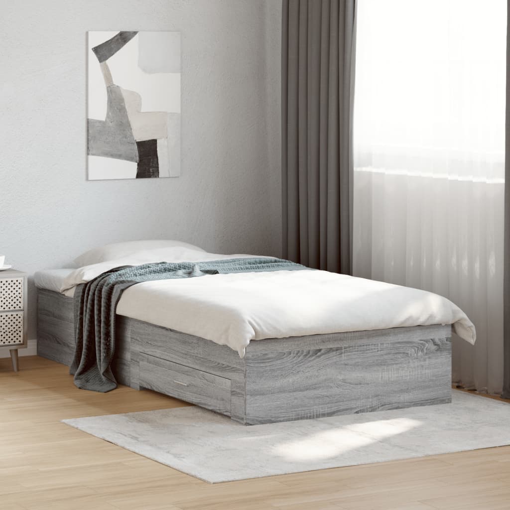 Cadre de lit avec tiroirs sans matelas sonoma gris 75x190 cm