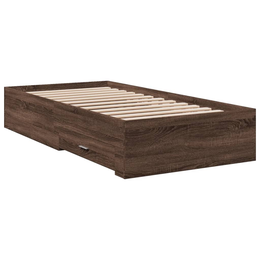 Cadre de lit avec tiroirs sans matelas chêne marron 75x190 cm