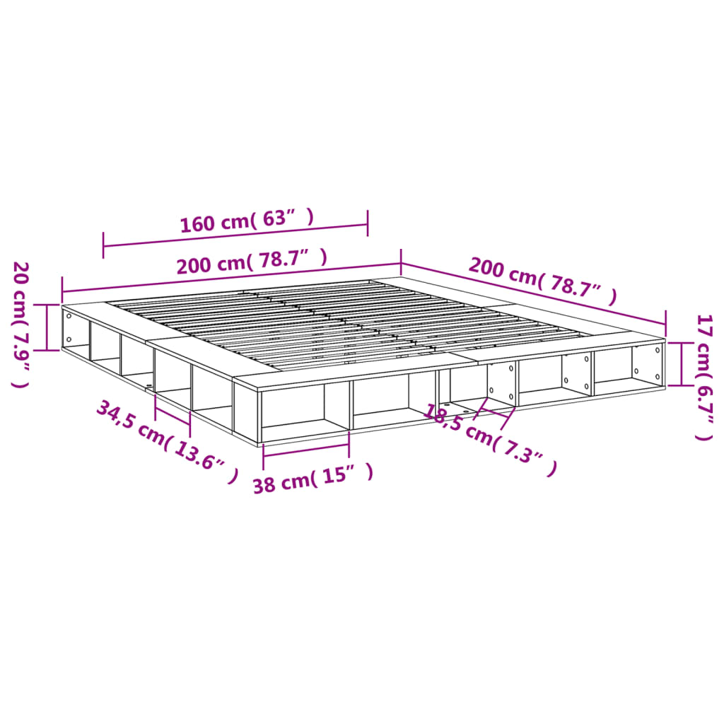 Cadre de lit sans matelas noir 200x200 cm