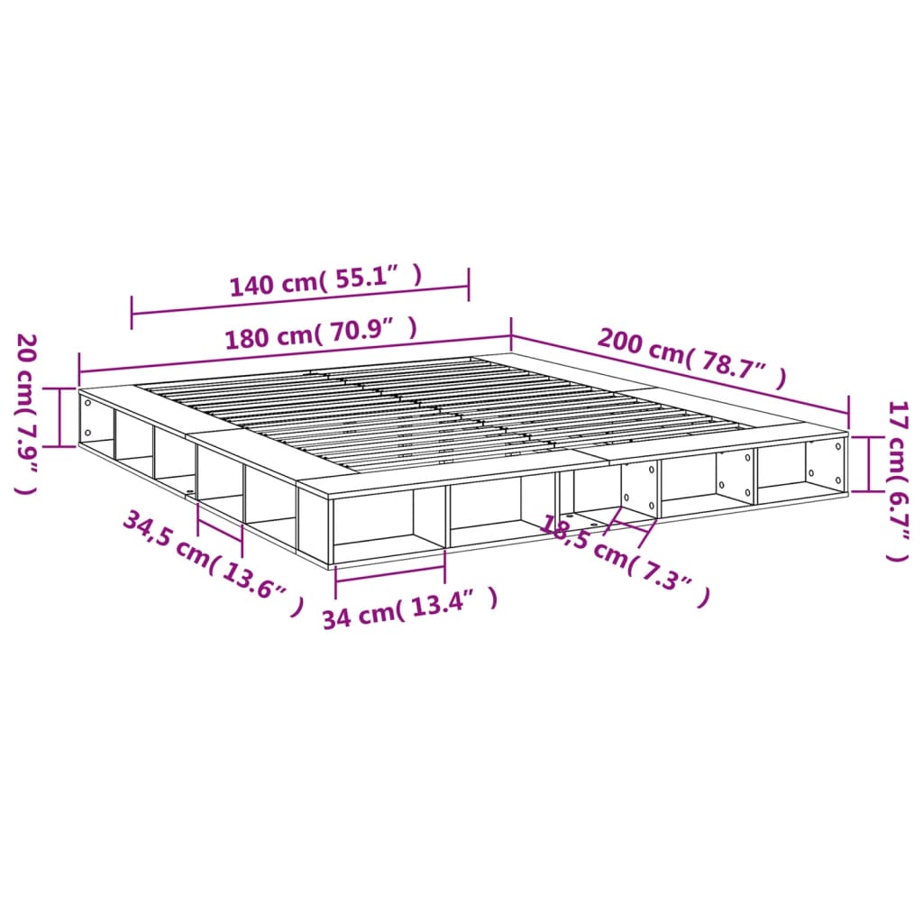 Bed frame without mattress white 180x200 cm