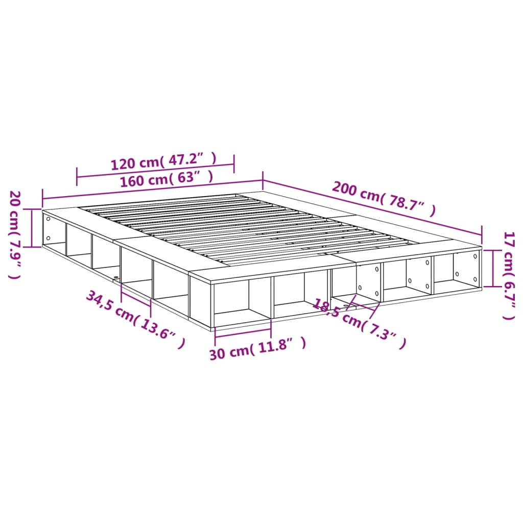 Cadre de lit sans matelas sonoma gris 160x200 cm