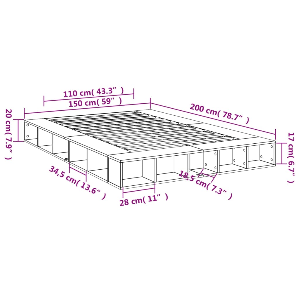 Cadre de lit sans matelas sonoma gris 150x200 cm