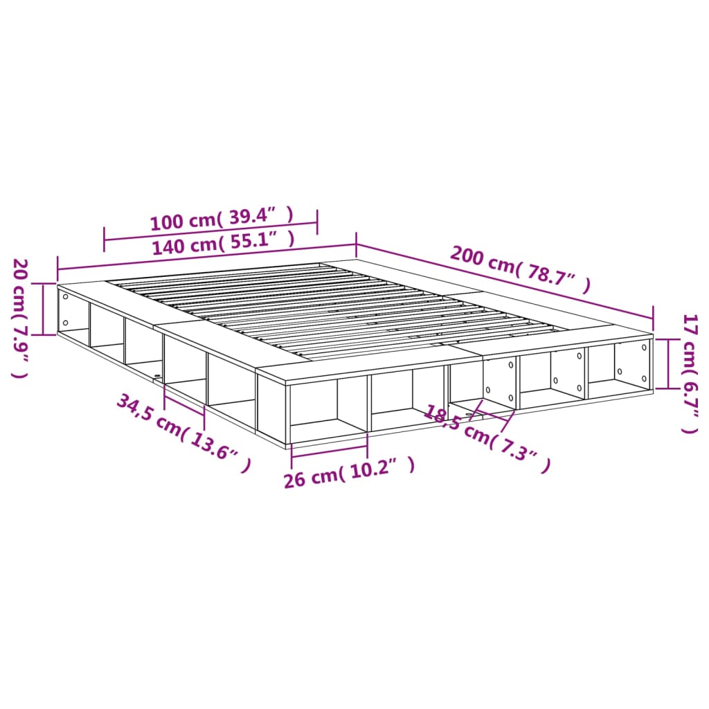 Cadre de lit sans matelas gris béton 140x200 cm