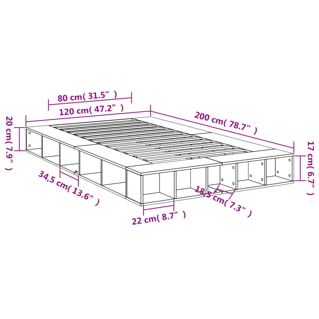 Cadre de lit sans matelas noir 120x200 cm