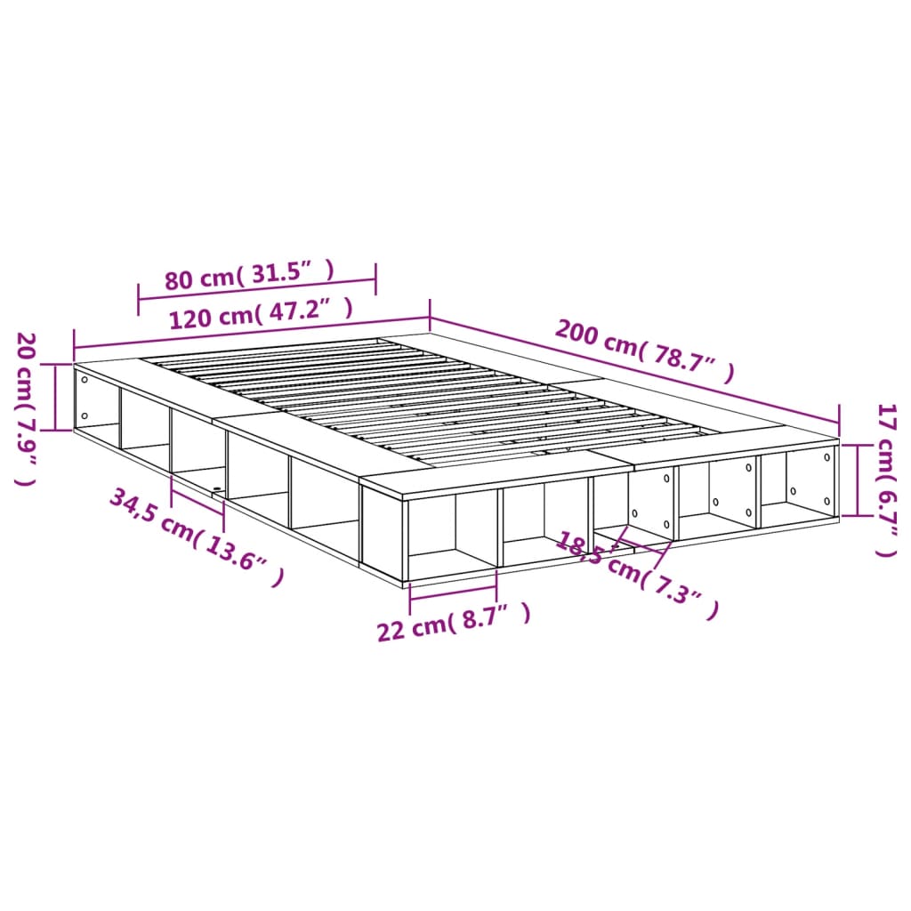 Cadre de lit sans matelas chêne fumé 120x200 cm