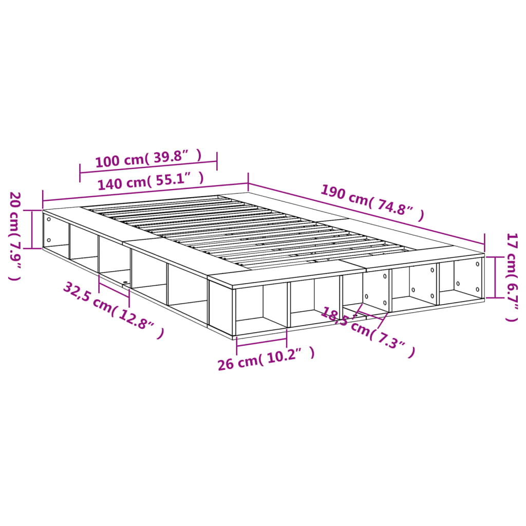 Cadre de lit sans matelas noir 140x190 cm