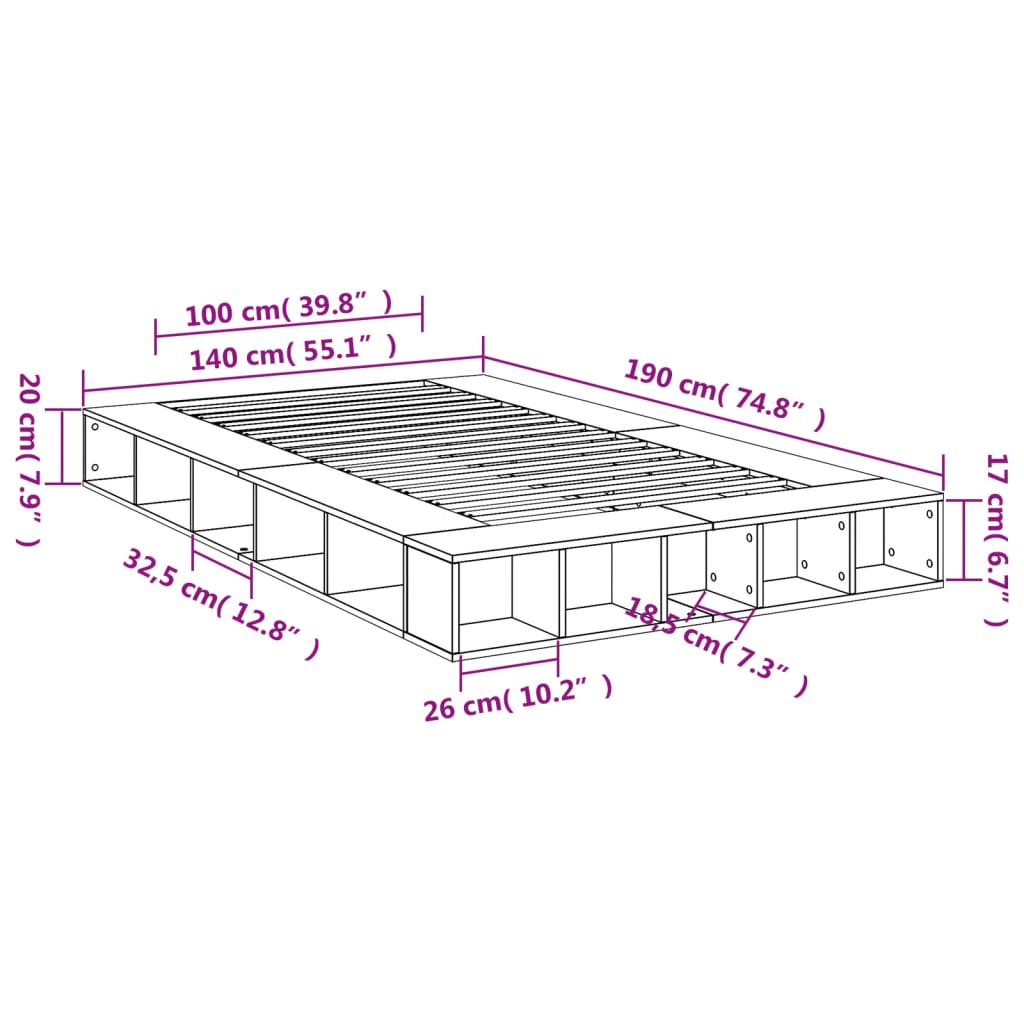 Cadre de lit sans matelas chêne sonoma 140x190 cm