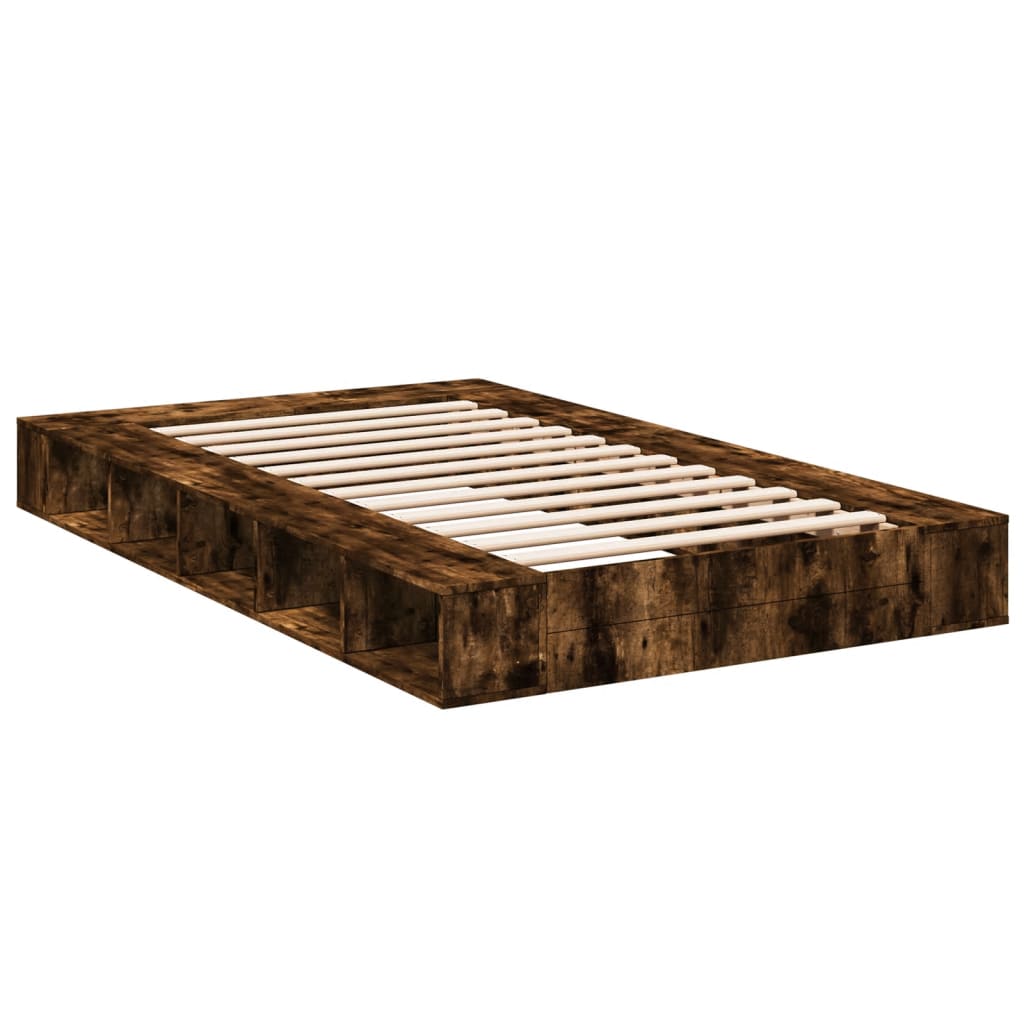 Cadre de lit sans matelas chêne fumé 135x190 cm