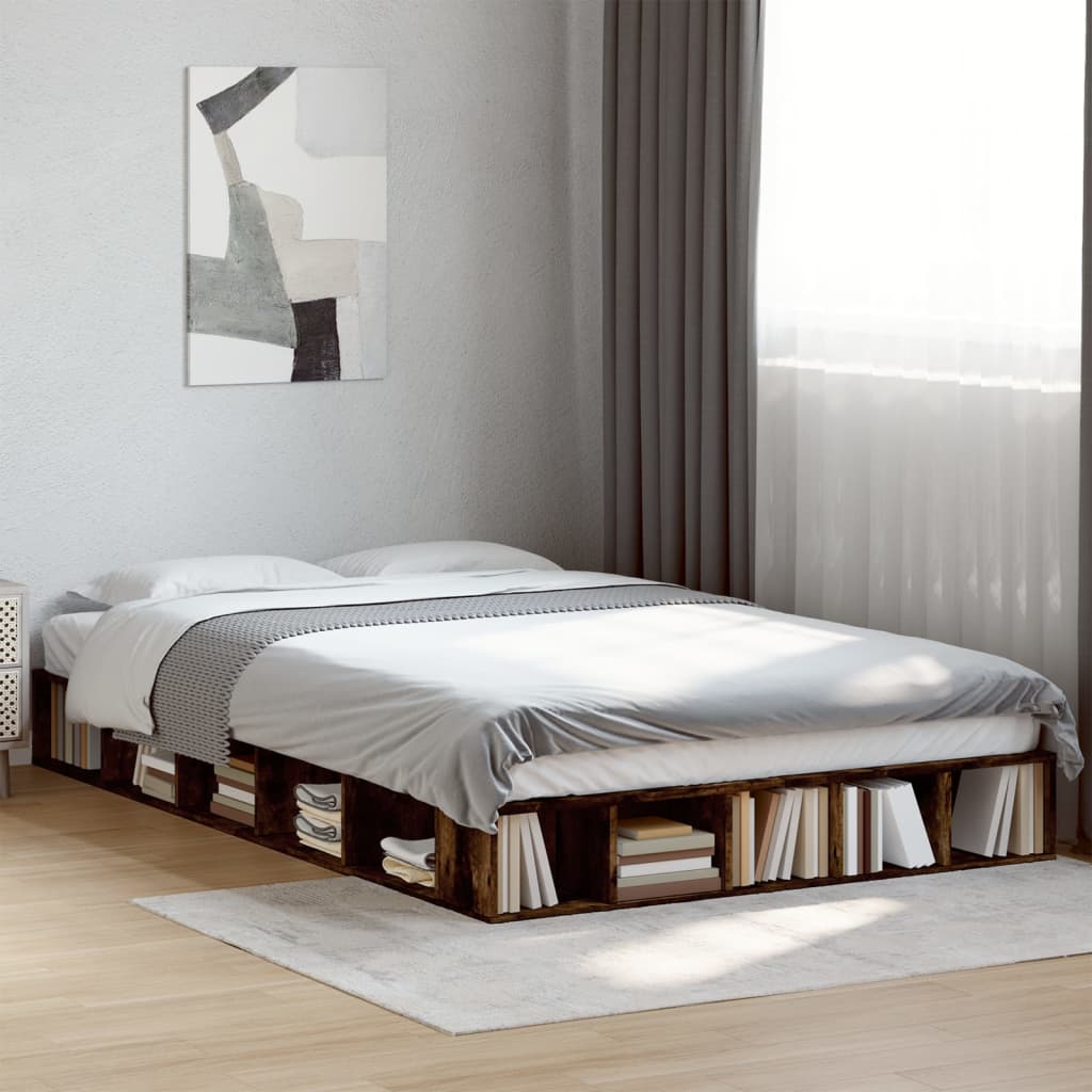 Cadre de lit sans matelas chêne fumé 135x190 cm