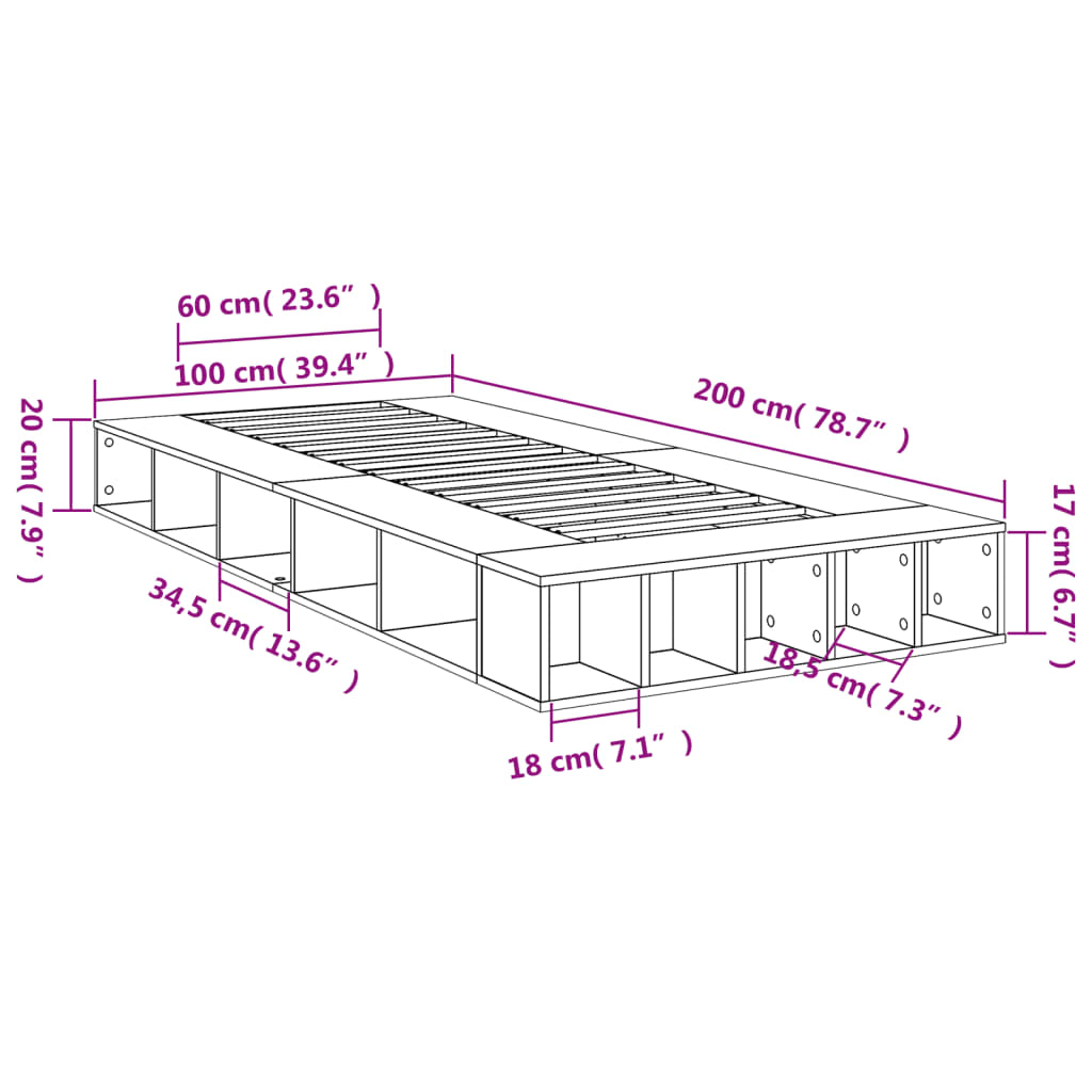 Cadre de lit sans matelas sonoma gris 100x200 cm