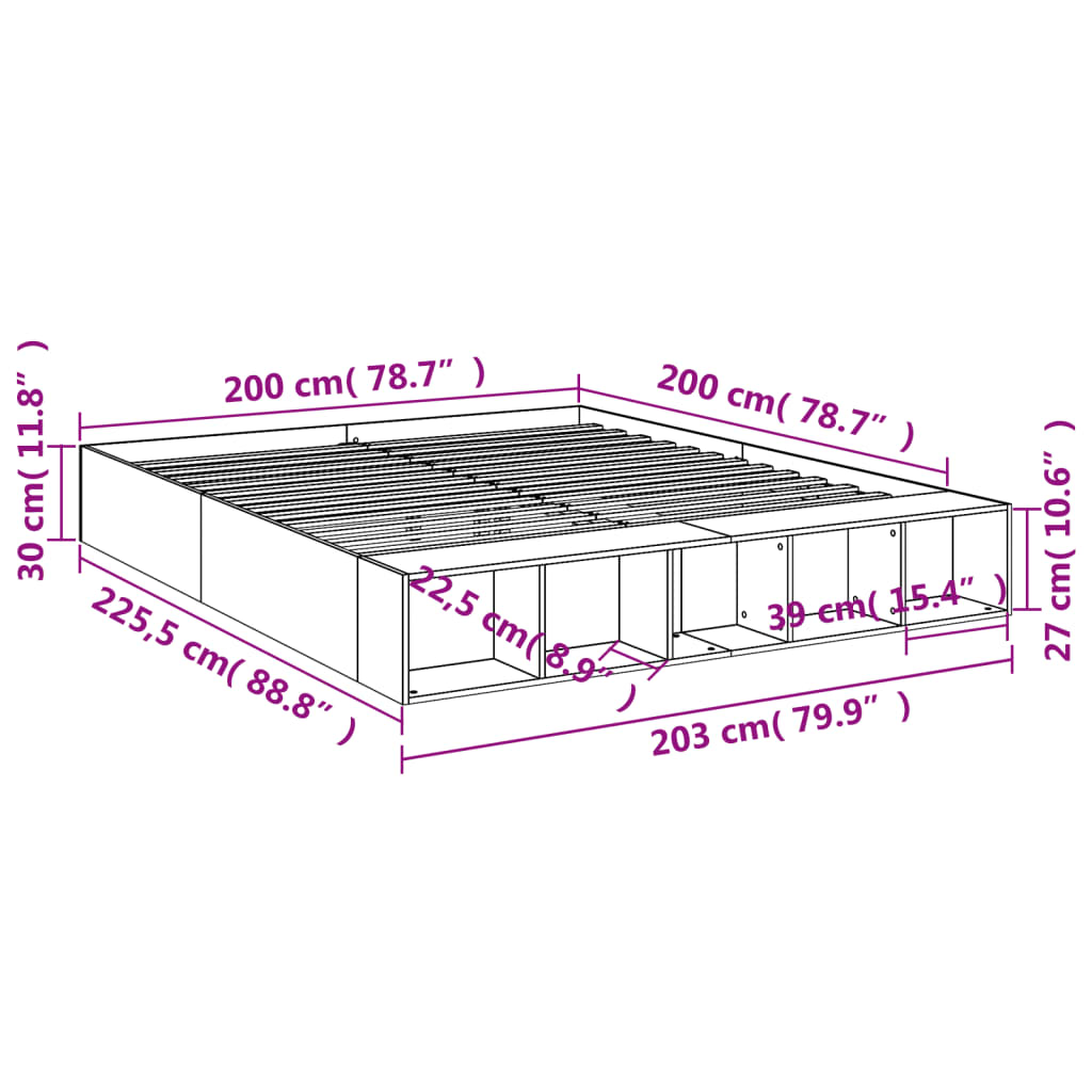 Bed frame without mattress brown oak 200x200 cm