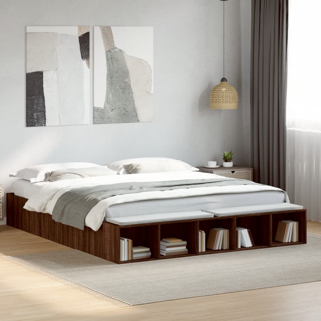 Bed frame without mattress brown oak 200x200 cm