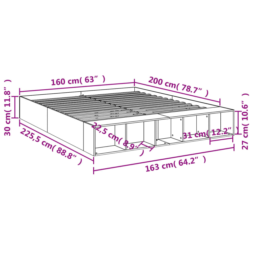 Cadre de lit sans matelas blanc 160x200 cm