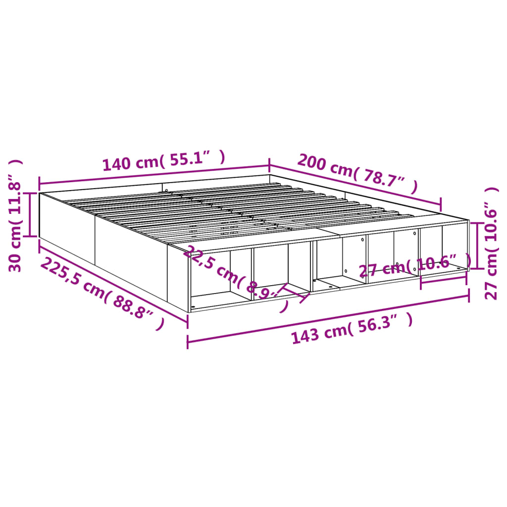 Cadre de lit sans matelas chêne sonoma 140x200 cm