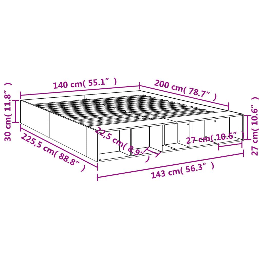 Cadre de lit sans matelas sonoma gris 140x200 cm