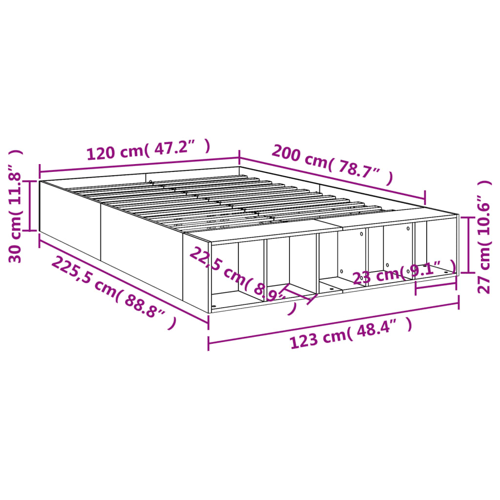 Cadre de lit sans matelas sonoma gris 120x200 cm