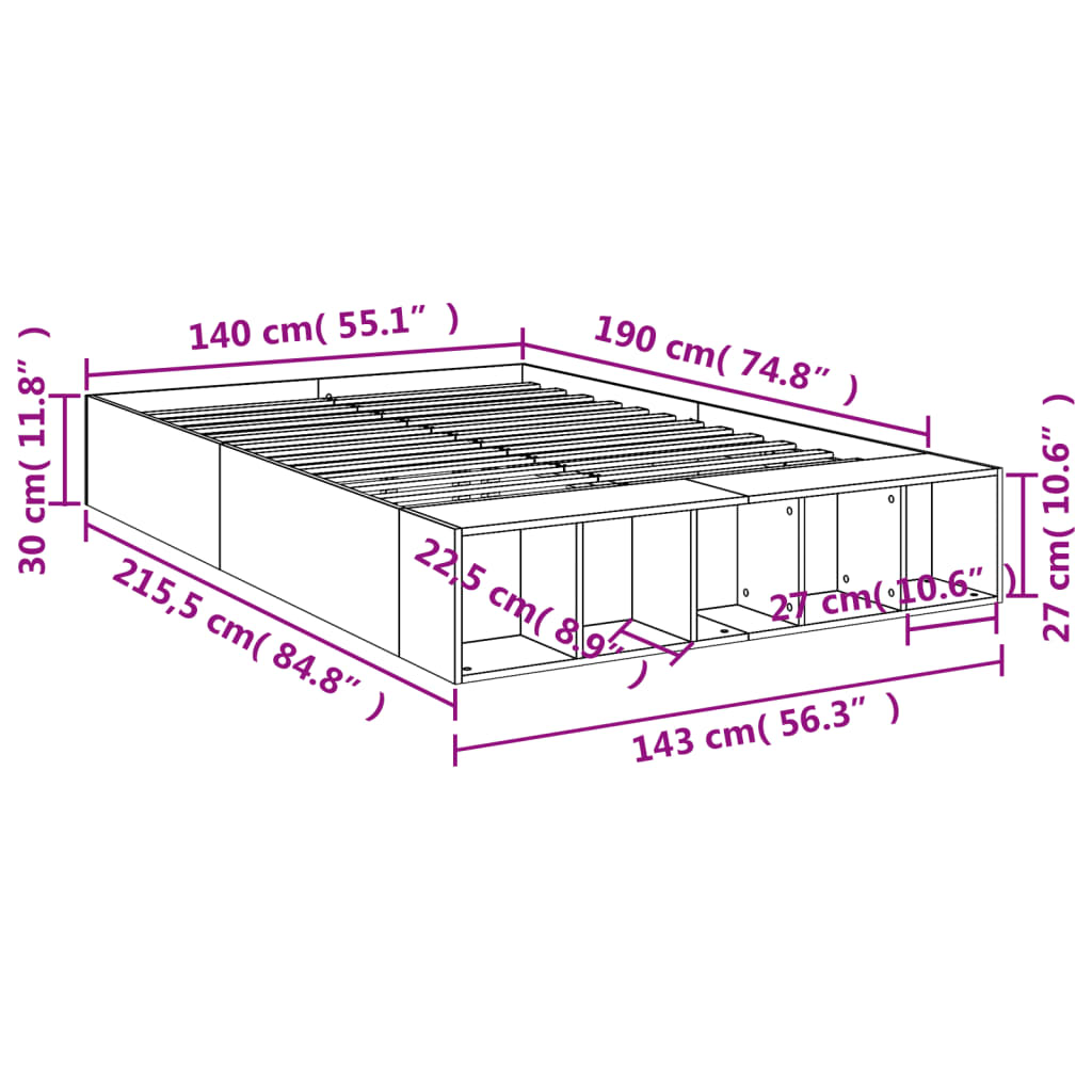 Cadre de lit sans matelas noir 140x190 cm