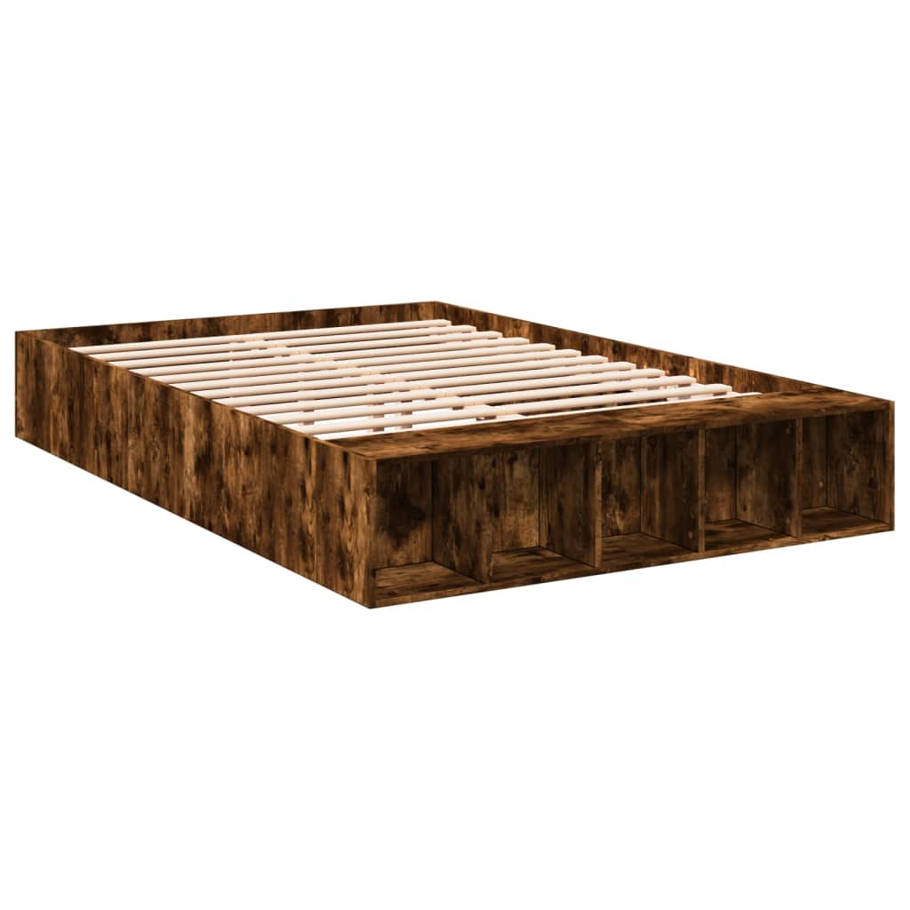 Cadre de lit sans matelas chêne fumé 135x190 cm