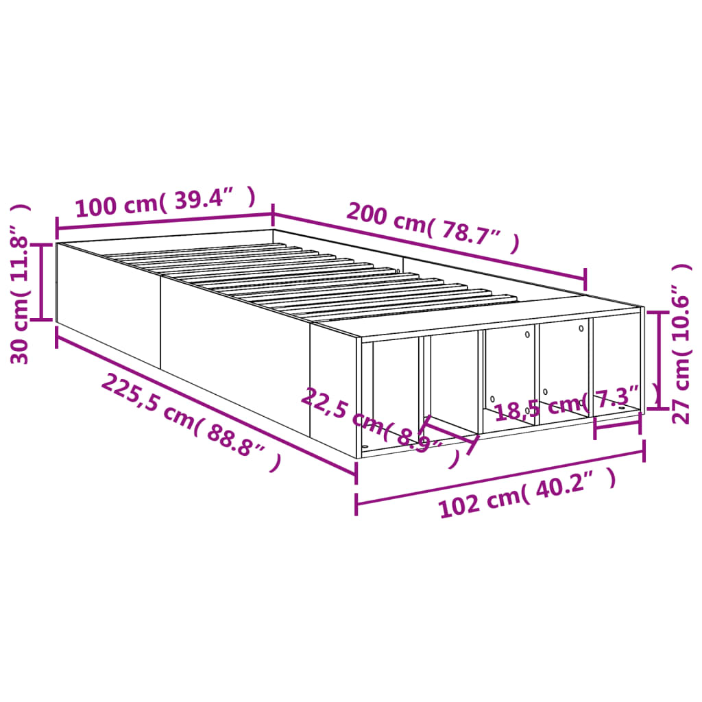 Cadre de lit sans matelas blanc 100x200 cm