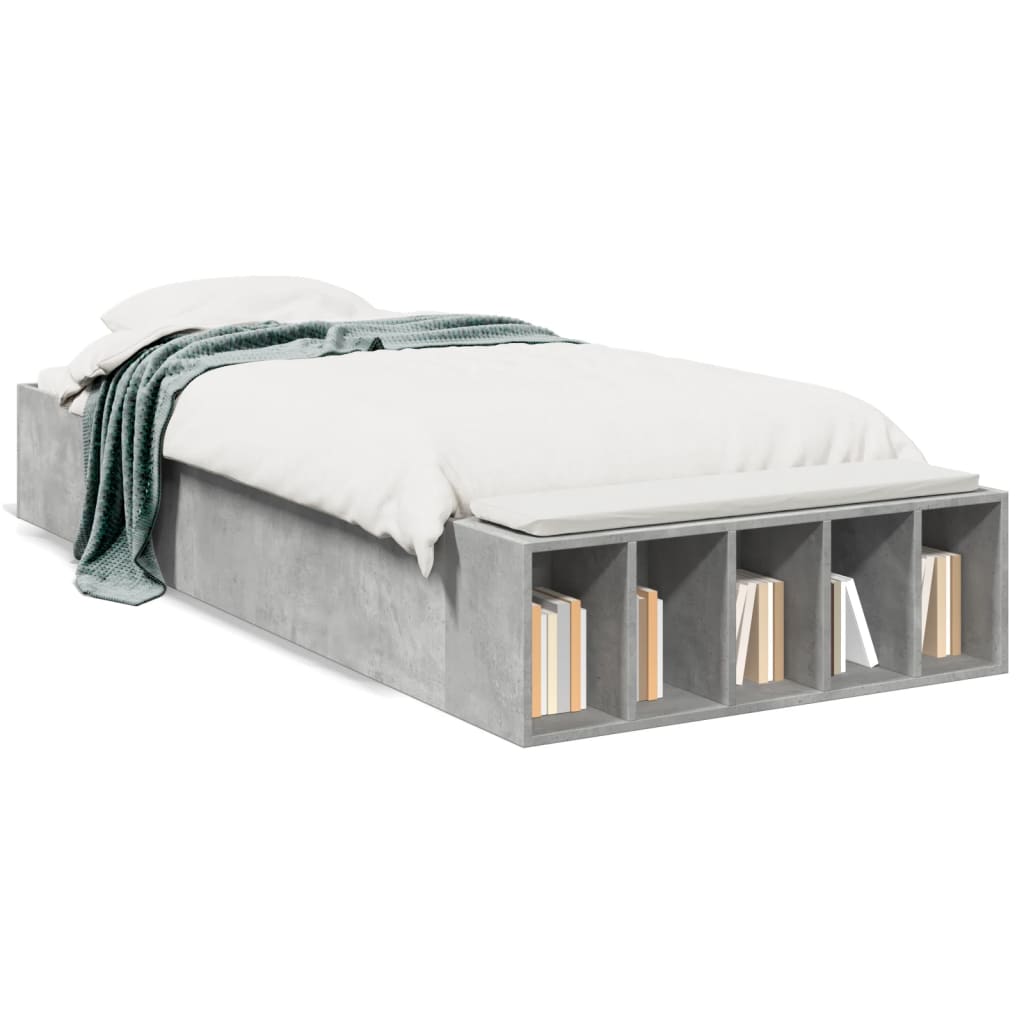 Cadre de lit sans matelas gris béton 75x190 cm