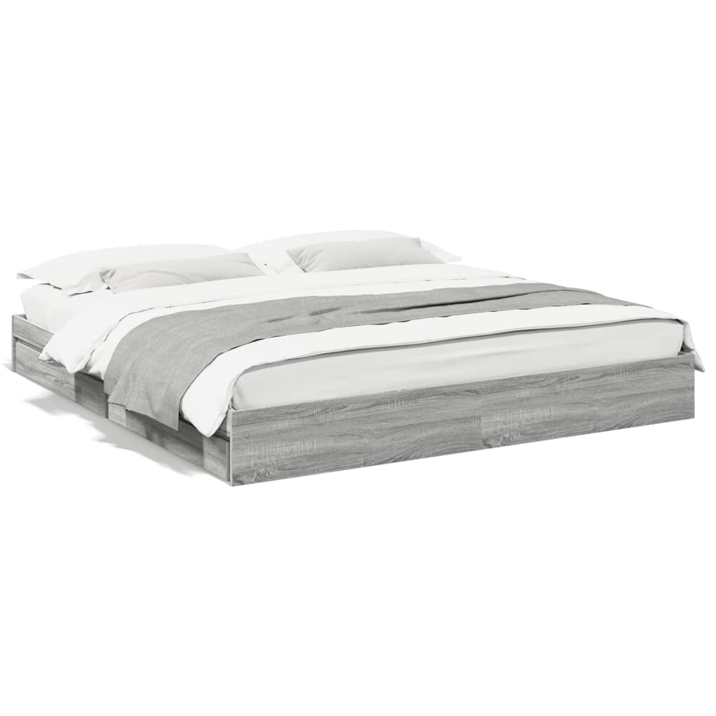 Cadre de lit avec tiroirs sans matelas sonoma gris 200x200 cm