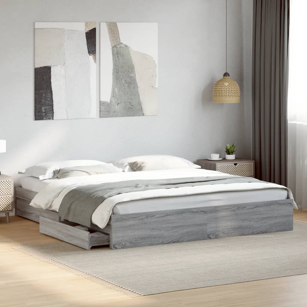 Cadre de lit avec tiroirs sans matelas sonoma gris 200x200 cm