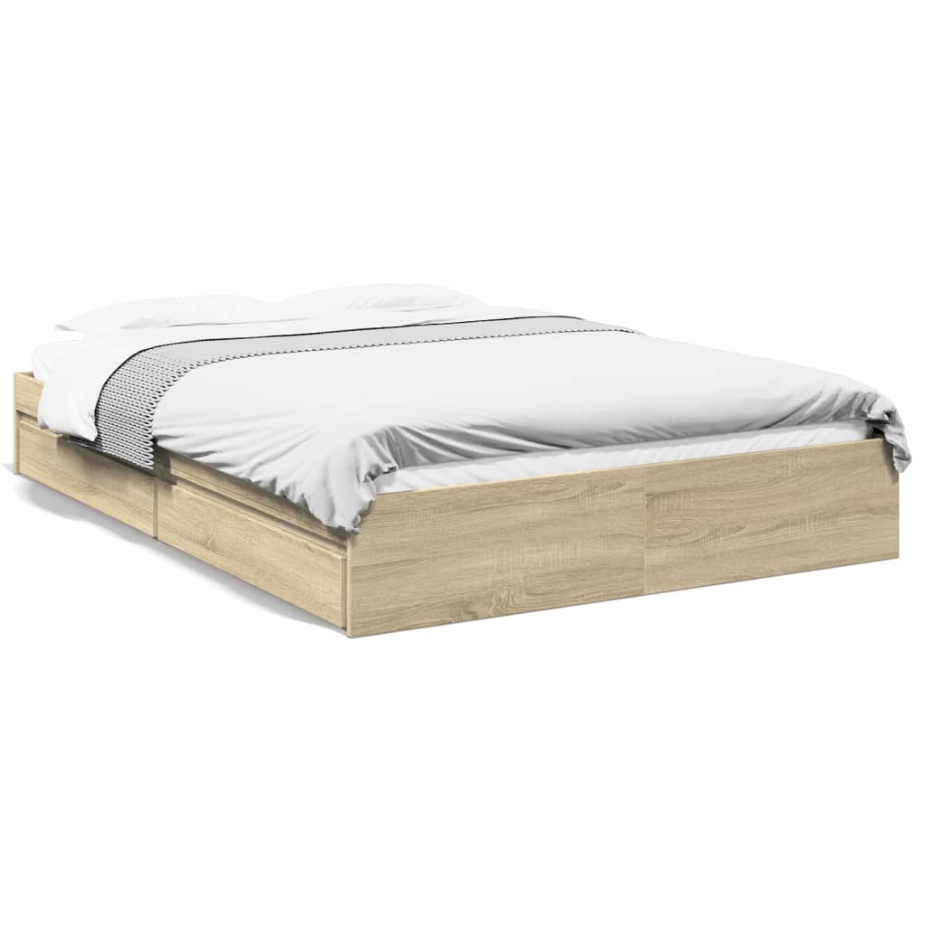 Bed frame with drawers without mattress sonoma oak 150x200 cm