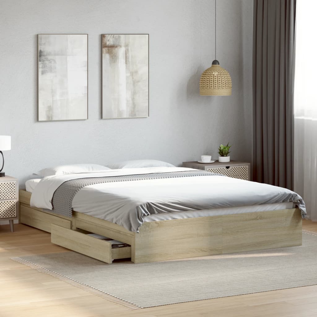 Bed frame with drawers without mattress sonoma oak 150x200 cm