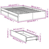 Cadre de lit avec tiroirs sans matelas chêne marron 120x200 cm