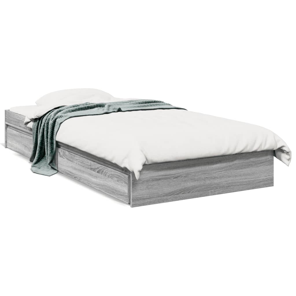 Cadre de lit avec tiroirs sans matelas sonoma gris 100x200 cm