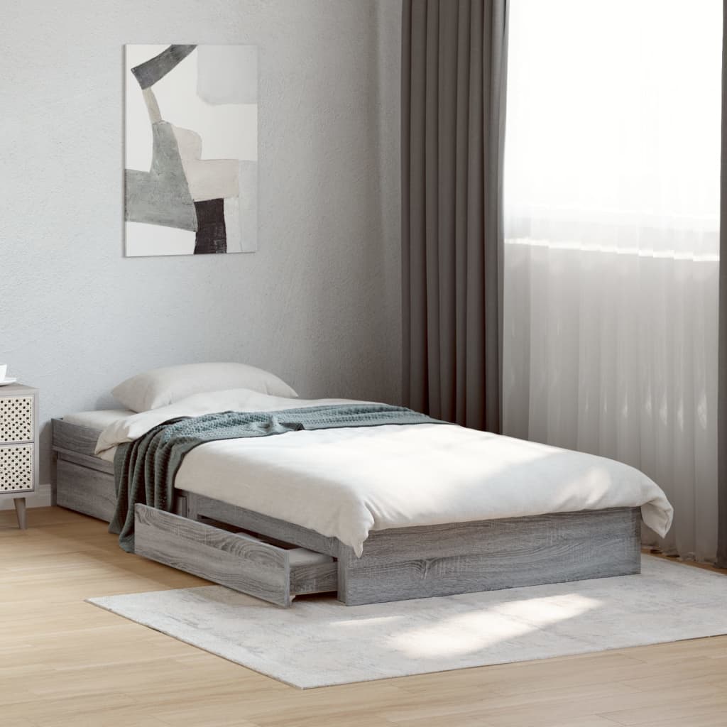 Cadre de lit avec tiroirs sans matelas sonoma gris 100x200 cm