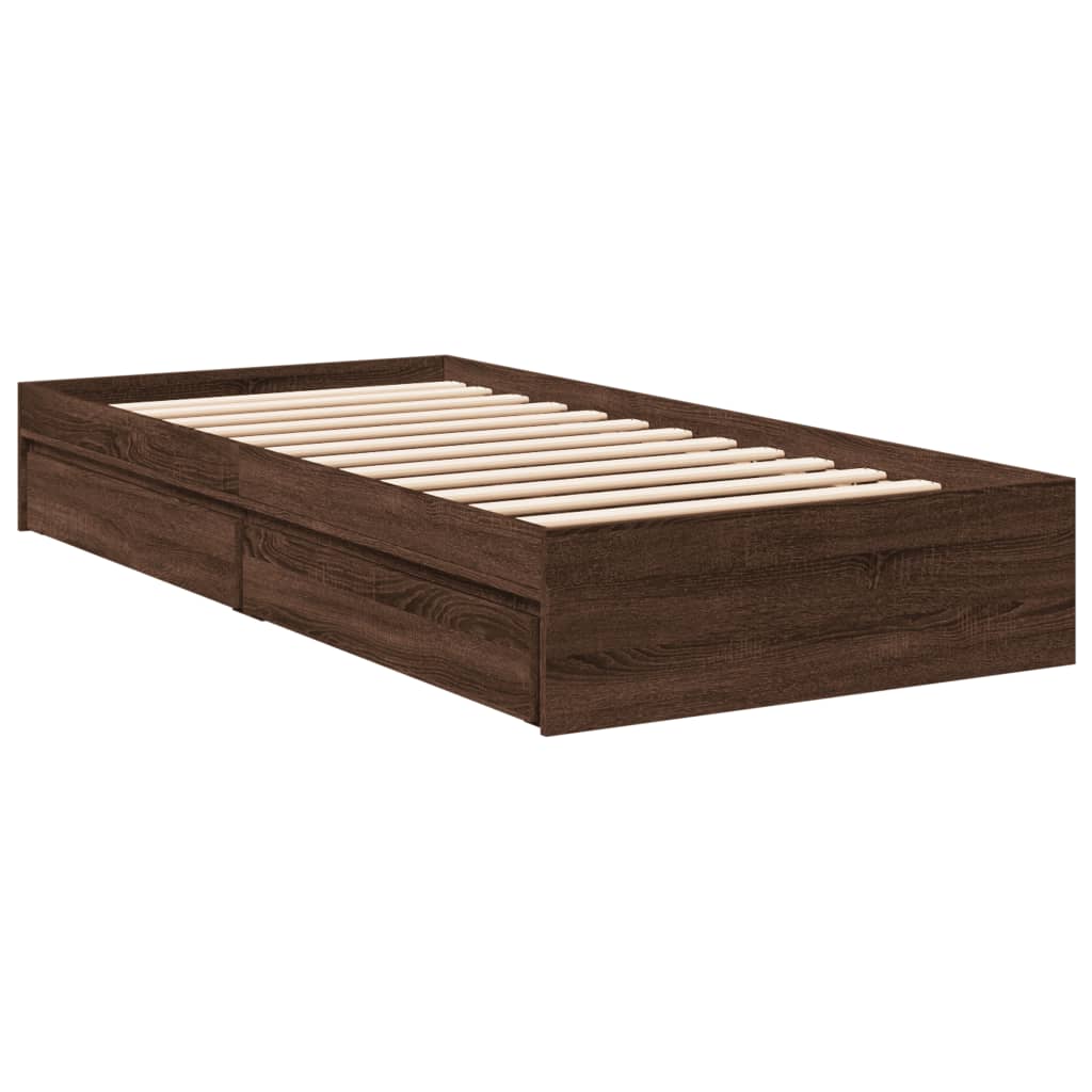 Bed frame with drawers without mattress brown oak 100x200 cm