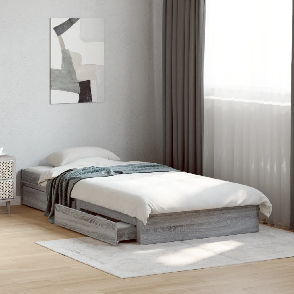 Cadre de lit avec tiroirs sans matelas sonoma gris 90x200 cm