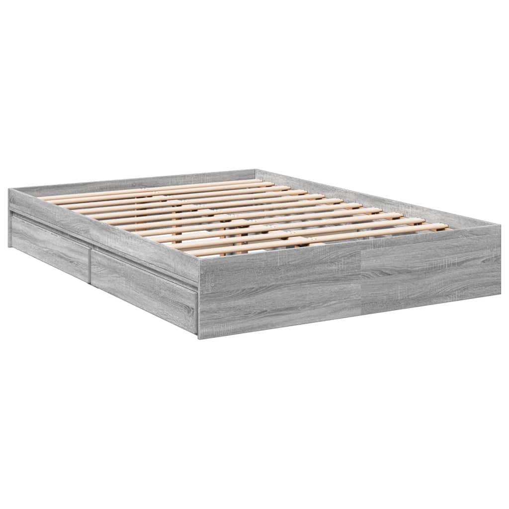 Cadre de lit avec tiroirs sans matelas sonoma gris 140x190 cm