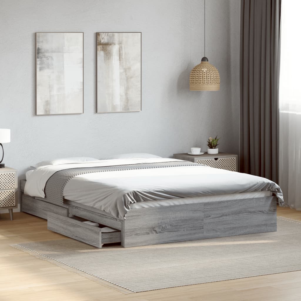 Cadre de lit avec tiroirs sans matelas sonoma gris 140x190 cm